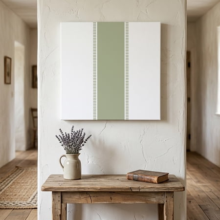 Ships Next Day Canvas Wall Art 12 x12 Sage Green Striped Wood Framed Canvas Print Painting Modern Geometric Abstract Art Ready to Hang Small Picture Wall Decor for Home Kitchen Dining Room Office