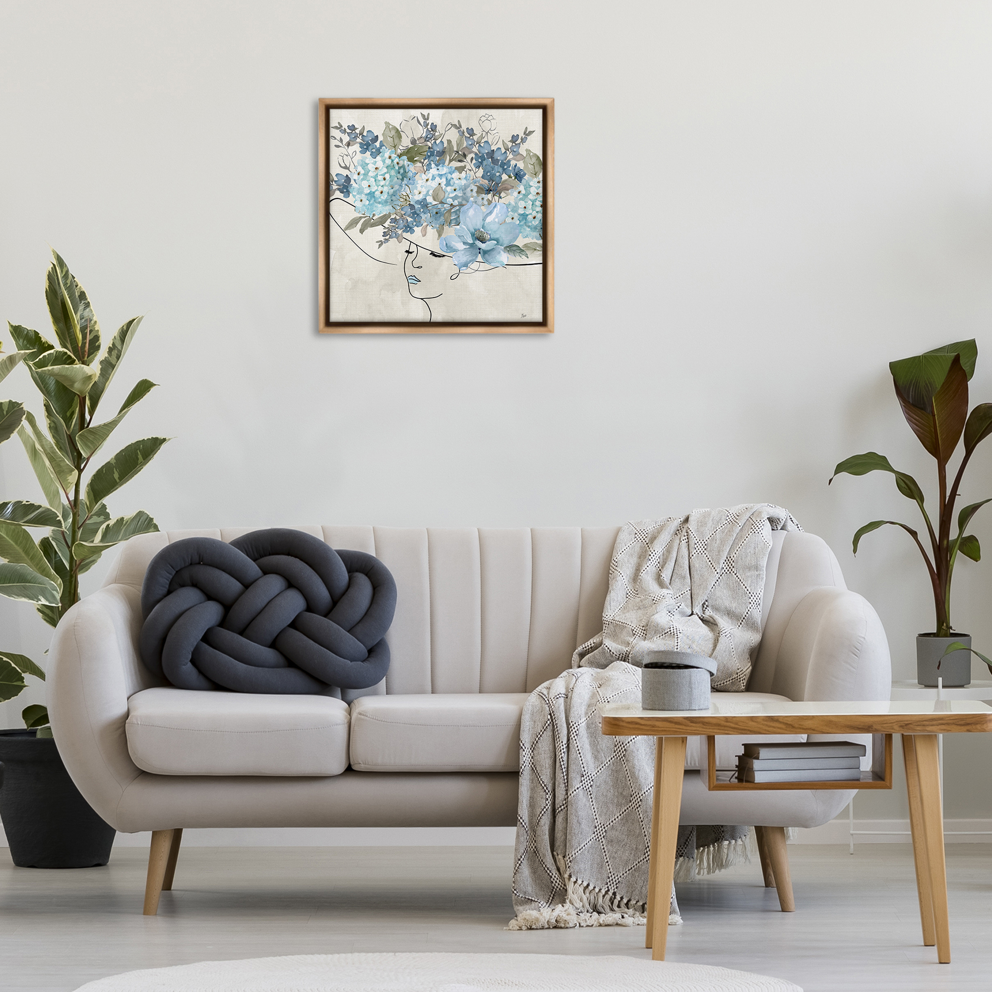 Stupell Industries Blue Floral Hat Botanical & Floral Painting Brown Floater Framed Art Print Wall Art, 25 x 25