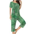 thumbnail image 2 of successthop Women's Summer Pajamas Capri Green Lightweight Plus Size Floral Short Sleeve Button 2 Piece Loungewear S, 2 of 5