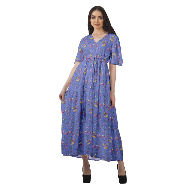 Moomaya Robes de Soirée pour Femmes Grande Taille Imprimées Tenue Décontractée Vêtements pour Dames