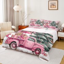 jejeloiu Christmas Gift Truck Xmas Tree Happy New Year Twin Sheet Set,Ultra Soft Girl Kids Bedding,3pcs