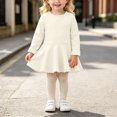 thumbnail image 2 of JUMEYU Baby Girls Ruffled Flannel Long Sleeve Medium Length Solid Color Casual Dress 9 12 Months (White,9-12 Months), 2 of 7