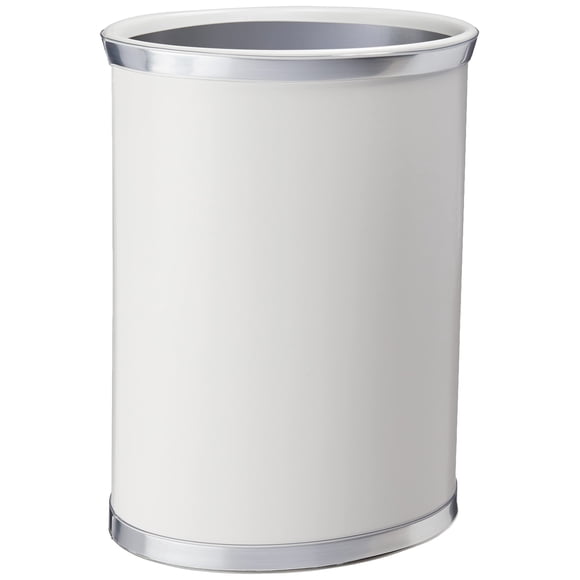 Sophisticates Cesta De Basura Ovalada De 14 Pulgadas, Color Blanco Con Cromo Cepillado