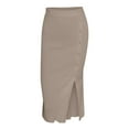 thumbnail image 5 of Mrat Long Flowy Skirts Women's Fashion Slit Sweater Dress Slim Body Skirt Workout Skirt S-59 Khaki L, 5 of 6