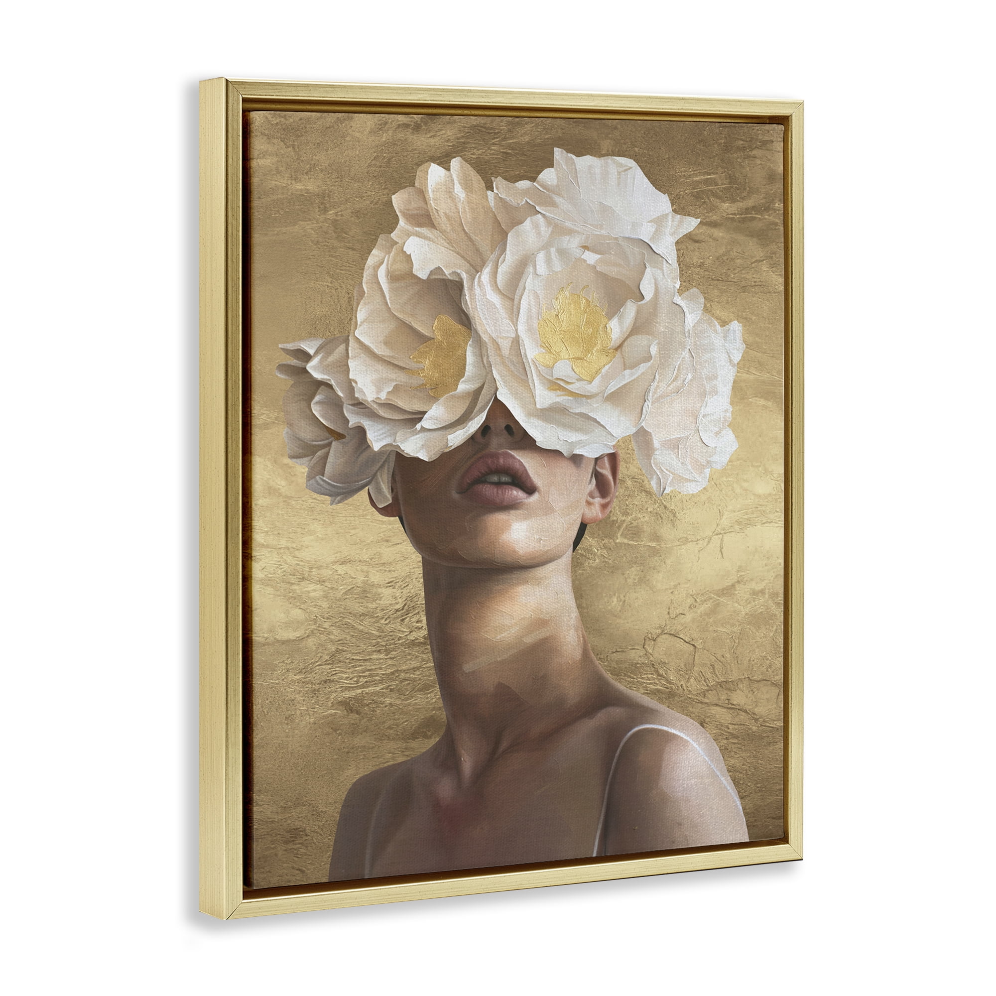 Stupell Industries Surreal Flower Lady People Painting Gold Floater Framed Canvas Art Print Wall Art, 17 x 21