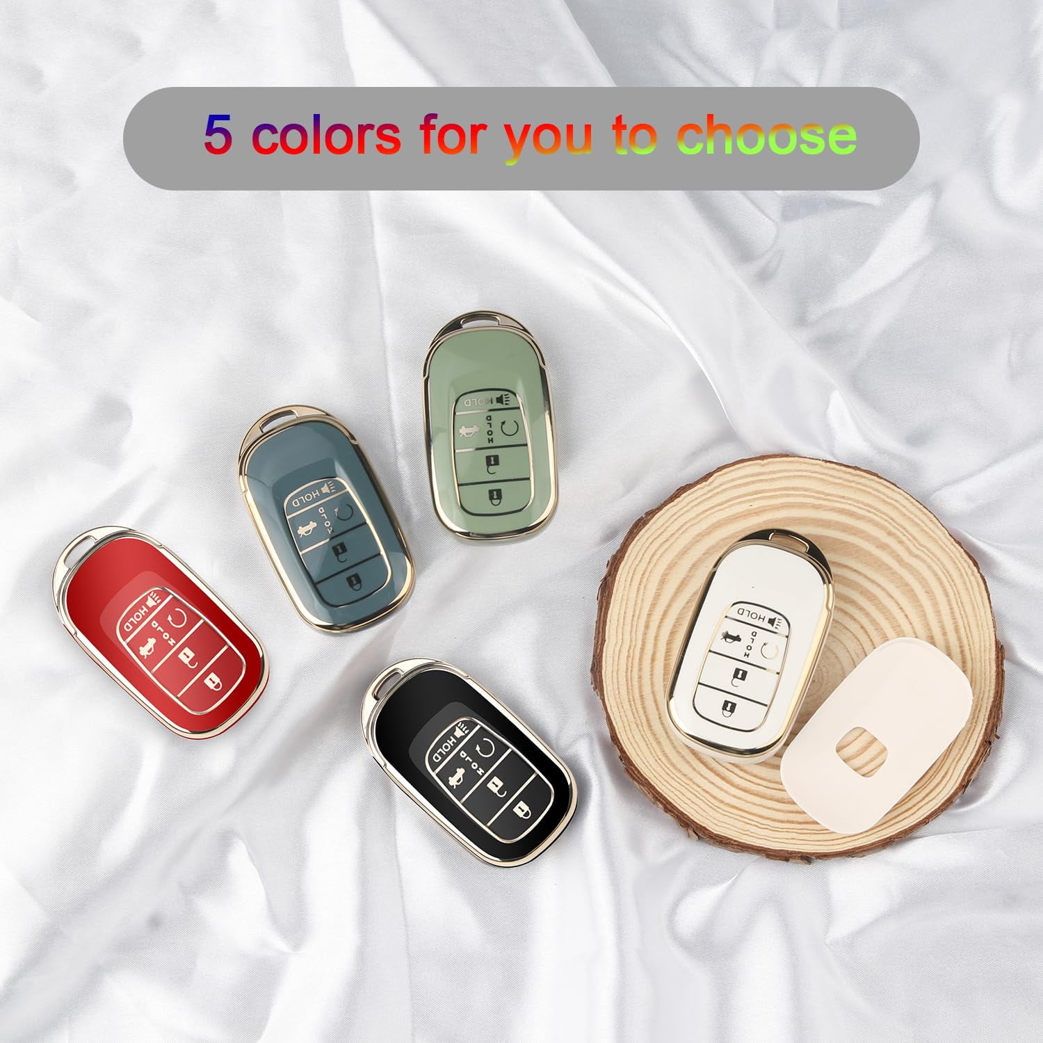 for Honda Key fob Cover, Soft TPU Car Key Case Protector with Leather Keychain Compatible with 2022 2023 2024 2025 Honda Accord Civic HR-V CR-V Pilot Odyssey smart Remote Key