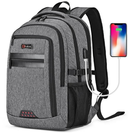 LOKASS 17.3 Inch Laptop Backpack for Men & Women, Business Computer Bag with USB Charging Port, Water Resistant Backpack College School Bag, Gray