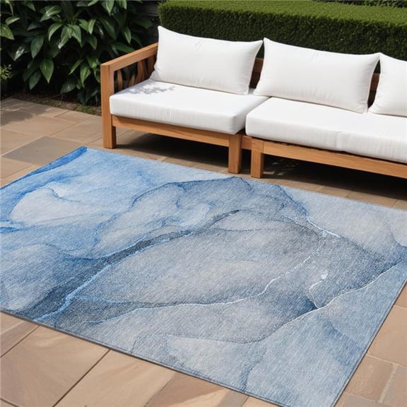 HomeRoots 559801 10 x 14 ft. Blue Abstract Washable Non Skid Indoor Outdoor Rectangle Machine Woven Area Rug