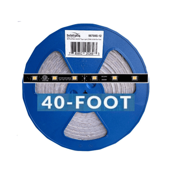 Sea Gull High Output LED Tape Light 40 Foot Reel 24V 2700K, Black, 98708S-12