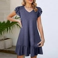 thumbnail image 6 of Zunfoe Pleated Summer Dress for Women Casual Cozy Midi Dress Ruffles A-line Dress for Daily Vacation New Arrivals- Blue, 6 of 6