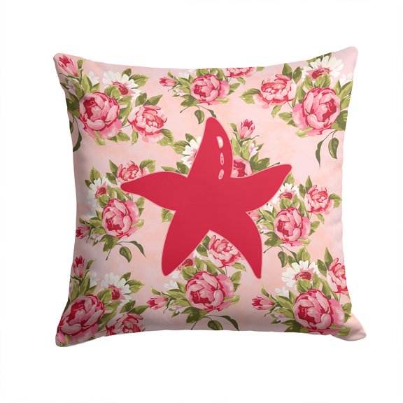 Carolines Treasures Starfish Shabby Chic Pink Roses Fabric Decorative Pillow 14Hx14W multicolor