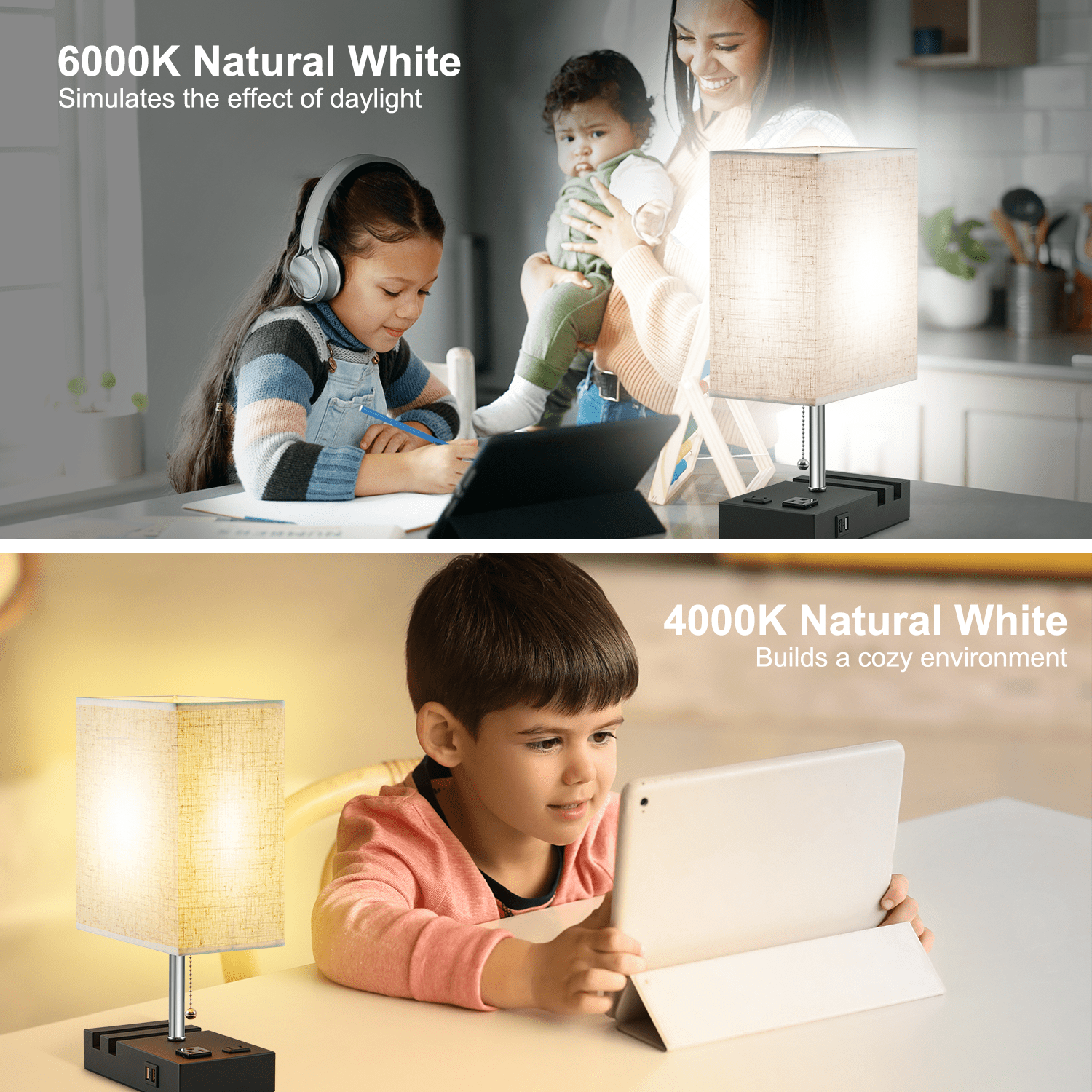 LOFTER-PRO Desk Lamp, Cordless Table Lamp for Bedroom, 3 Way Dimmable Table Lamps with Dual USB Charging Ports and AC Outlet, Bedside Lamps with 2 Phone Stands for Night Stands, Living Room, Office