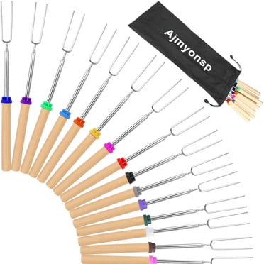 Atigrado 6-Pack Extendable Marshmallow Roasting Sticks - 32 Inch Telescoping Campfire Skewers