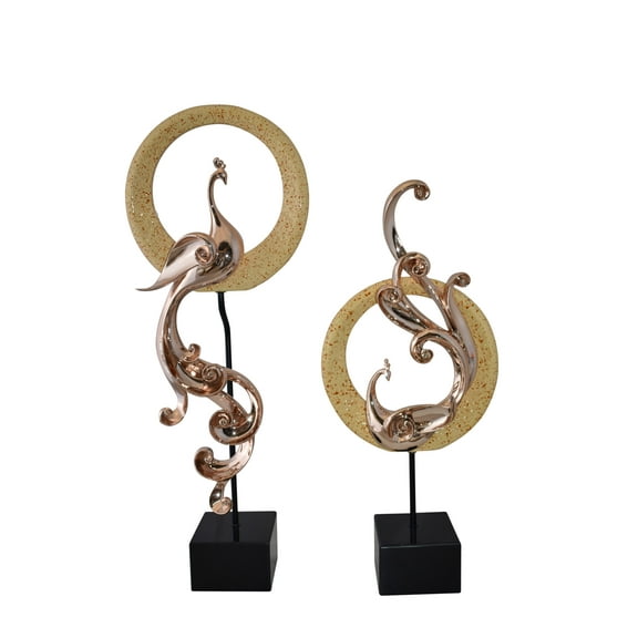 Nifao Set of Graceful Rose Gold Finished Peacocks Resin Statue – Home Decor Sculpture, 11"L x 6"W x 28"H
