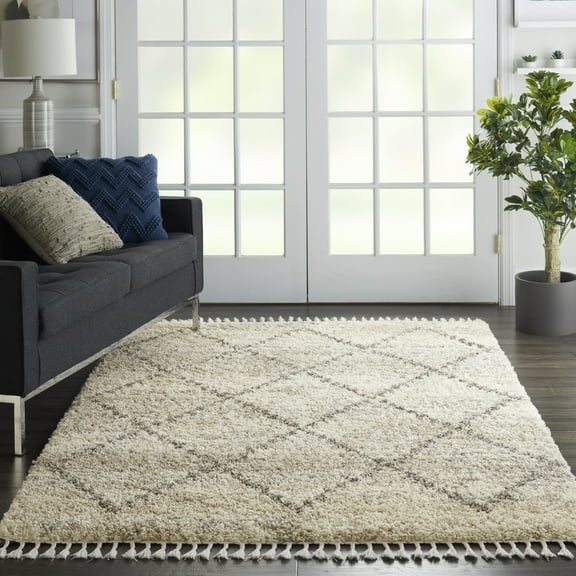 Nourison Scandinavian Shag Shag Ivory/Grey 4' x 6' Area Rug, (4x6)