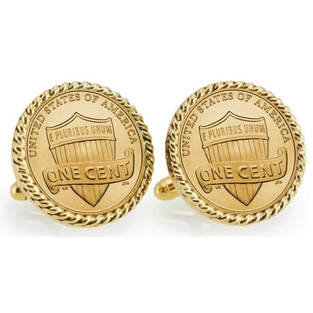 American Coin Treasures Gold-Plated Lincoln Union Shield Penny Goldtone Rope Bezel Cuff Links