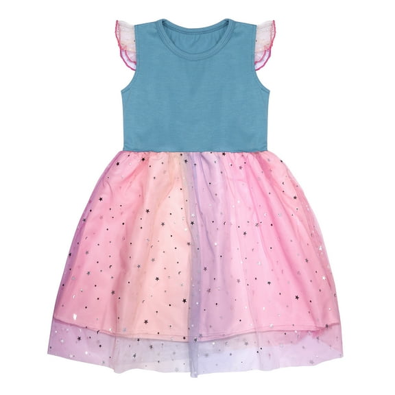 TAIAOJING Toddler Girl Dress Kids Baby Girls Dress Short Sleeve Rainbow Tulle Dress Birthday Party Tutu Skirt Princess Dress