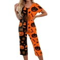 thumbnail image 2 of Womens Halloween Pajamas 2-Piece Halloween Pj Set Short Sleeve Top and 7/8 Pants Casual Outfit for Parties and Daily Wear Fluorescence Yellow M, 2 of 5