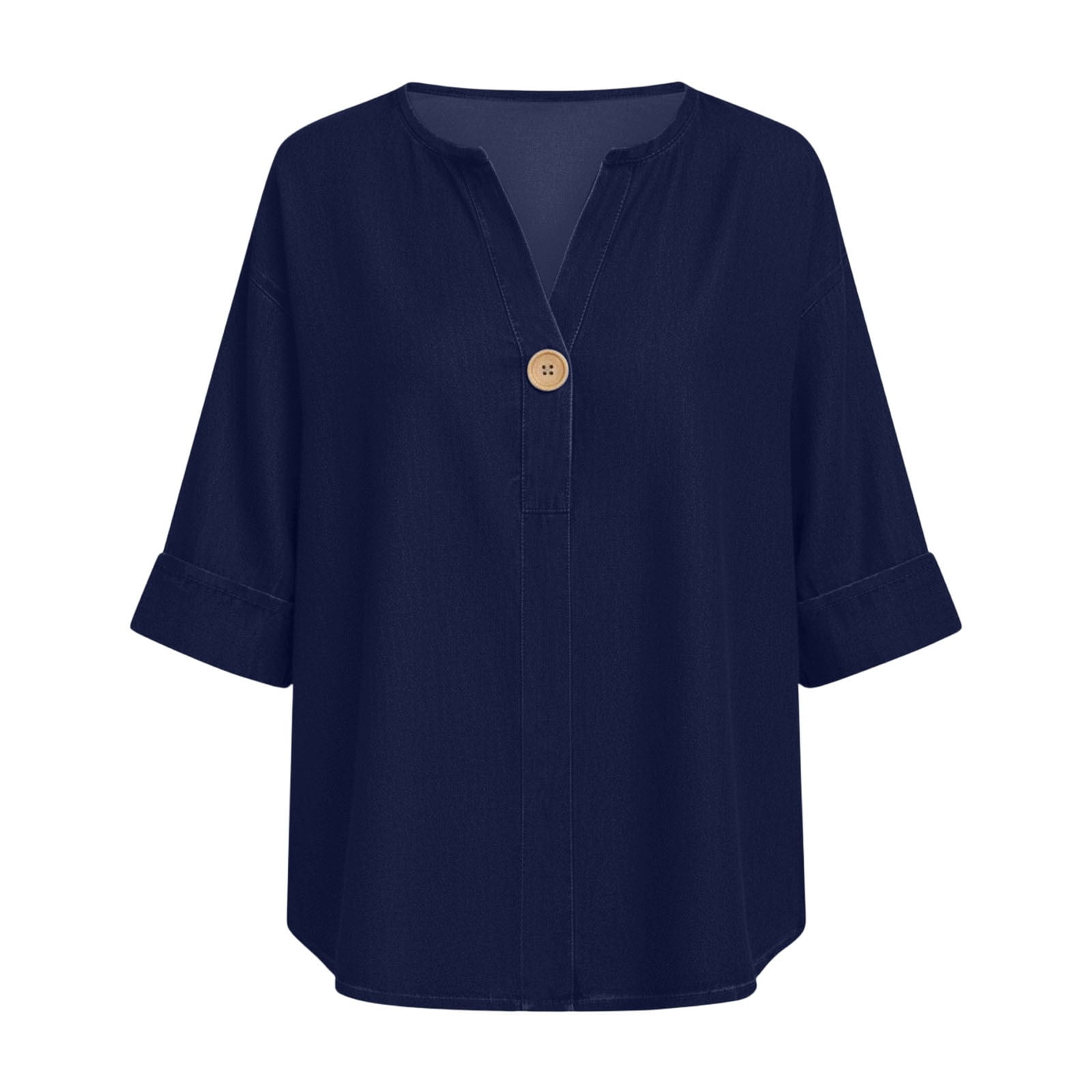 YHAJDS Women's T-Shirts Solid Color V Neck 3/4 Sleeve Relaxed Fit Casual Everyday Top