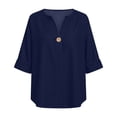 thumbnail image 6 of Womens Tops Plus Size S-5XL Button V Neck T-Shirts for Women Elbow Length Sleeve Solid Color Pullover Fall Tees Gifts for Mom, 6 of 7