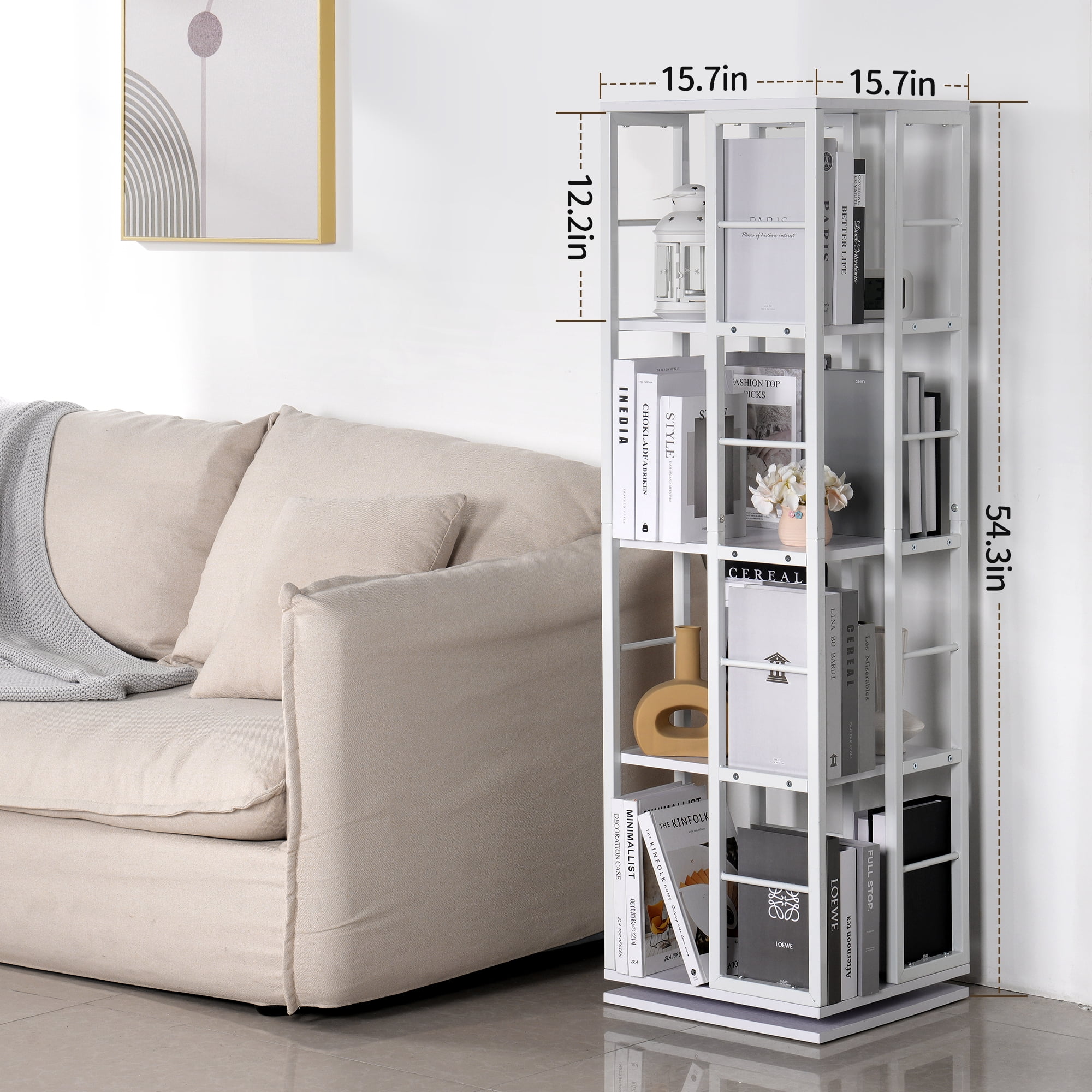 YIYIBYUS Rotating Bookshelf Tower, 360 Display 4-Tier Floor Standing Bookcase Storage Rack For