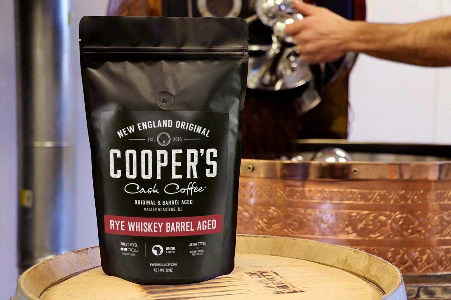 Bourbon Whiskey Barrel Aged Coffee - Ground, Single Origin Colombian Grade 1 Beans, 12 Oz Bag, Bourbon-Infused Flavor