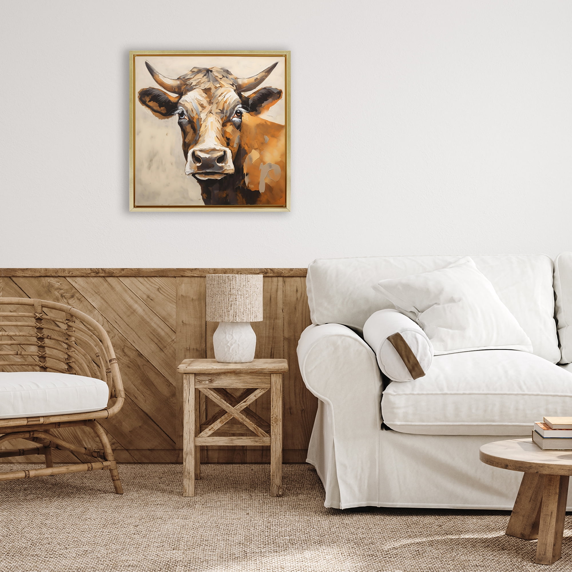 Stupell Industries Beautiful Brown Bovine Gold Framed Floater Canvas Wall Art, design by Creative Studio