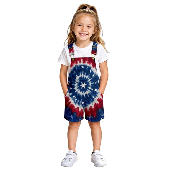 CAIVO Independence Day Boys Girls Blend Adjustable Straps Shorties Kids Patriotic Style Summer Shorts Overalls Shorts Pocket Suspender Romper Clothes 1776-2026