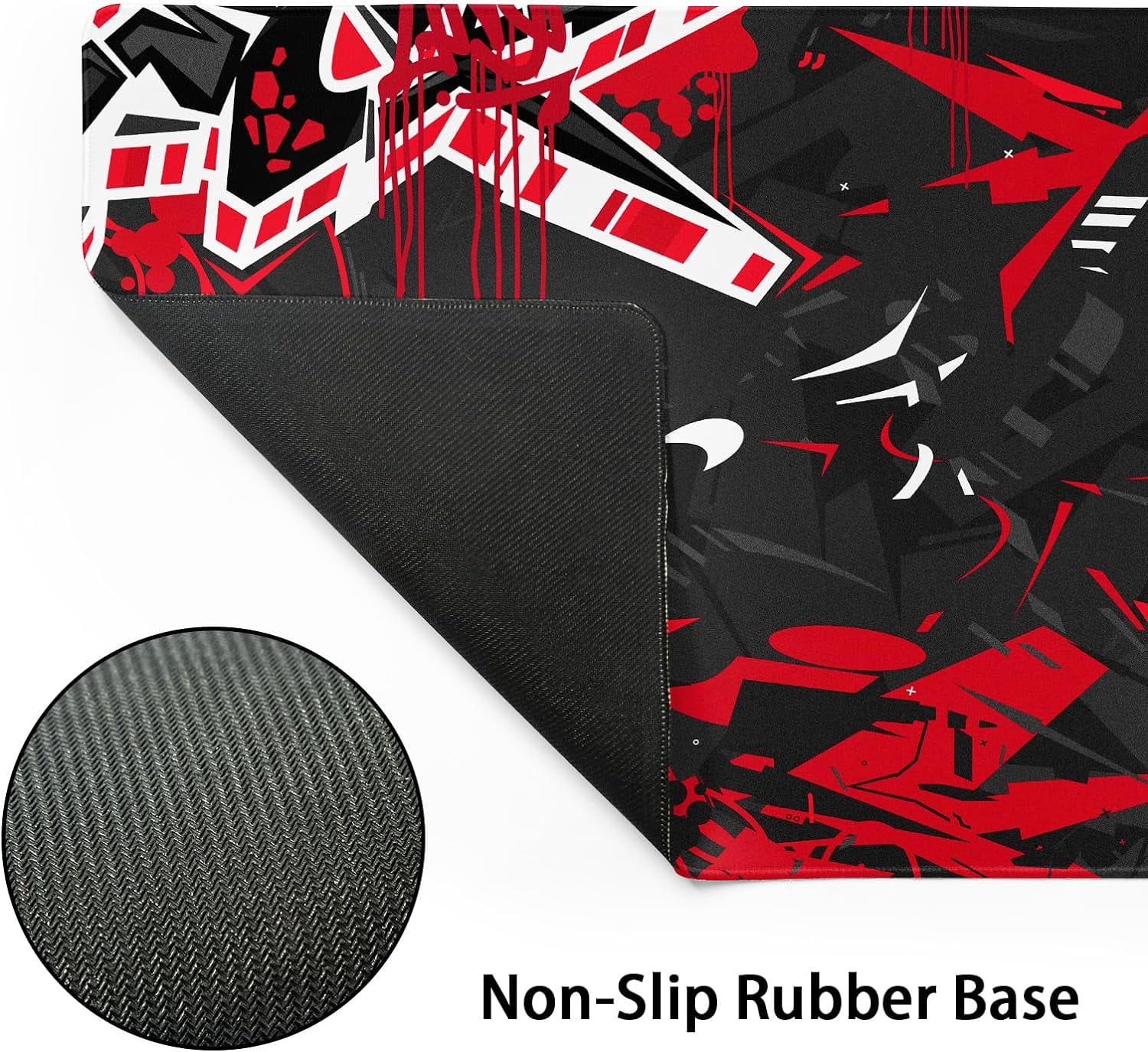 Black Red Gaming Mouse Pad XXL Abstract Graffiti Geometric Cool Extended Big Large Desk Mat Non-Slip Rubber Base Stitched Edge Long Keyboard Mousepad for PC Computer Laptop,35.4×15.7 in