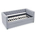 thumbnail image 6 of Gewnee Mid-Century Twin Size Upholstered Daybed with Trundle, Grey Linen Tufted Design & Nailhead Trim, for Living Room Guest Room, 6 of 12