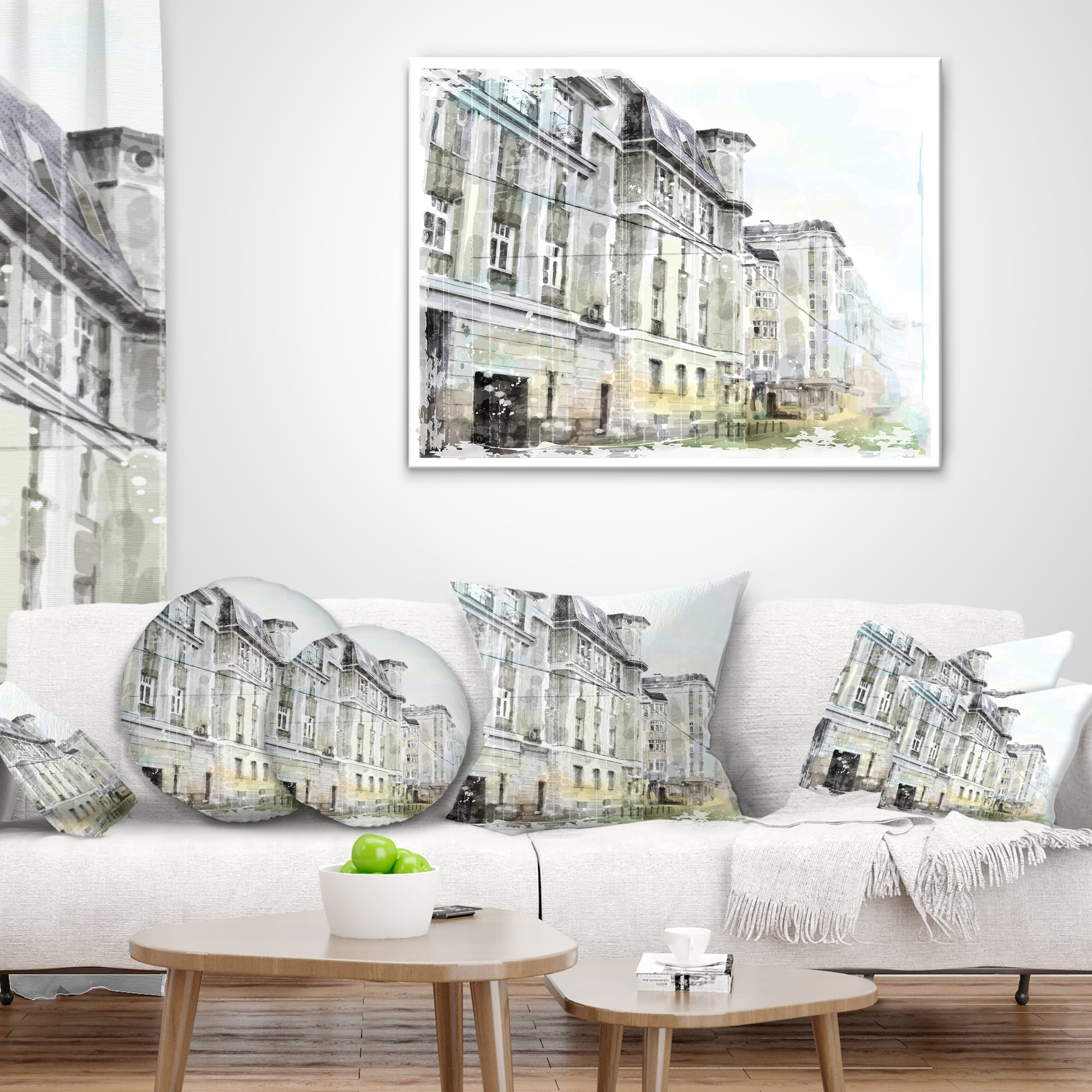 Designart Watercolor Dark Illustration - Cityscape Painting Throw Pillow - 12x20
