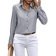 thumbnail image 2 of Camisas con Botones para Mujer, Blusas de Larga, Blusas Casuales Lisas para Oficina y Trabajo Gris S, 2 of 7