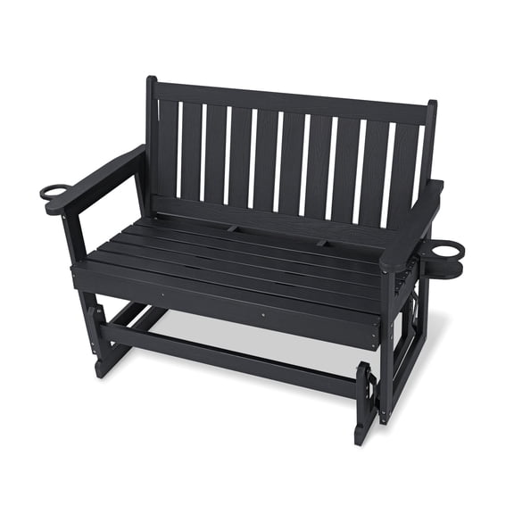Mosbrisa Poly Lumber Patio Glider, HIPS Material Weather-Resistant Swing Bench for Outdoor Porch Garden (Black, 2-Seater)