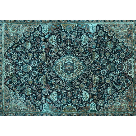 Ahgly Company Indoor Rectangle Medallion Light Blue Traditional Area Rugs, 8' x 10'