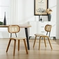 thumbnail image 2 of Modern Mid-Century Dining Chairs Set of 2,Upholstered Faux Leather Side Chairs with Rattan Backrests and Wood Legs for Dining Room, Kitchen or Living Room, Beige, 2 of 8