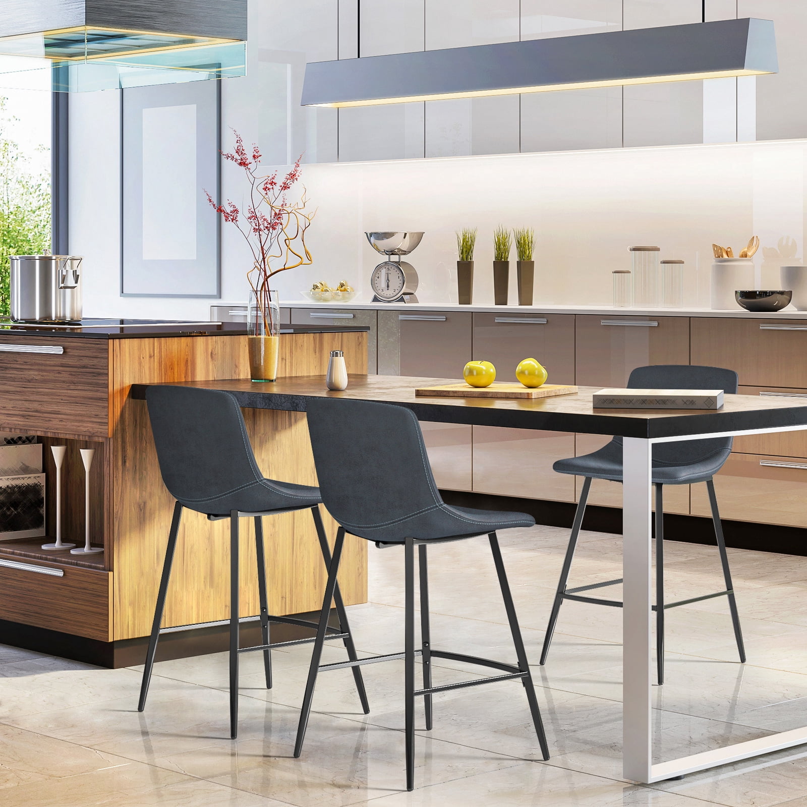 TAVR Furniture 600 lbs Counter Height Bar Stools Set of 3, 24 inch Leathaire Barstools with Back, Bar Chairs with Metal Legs for Kitchen Island, Dining Room, Party Room & Restaurant, (Navy Blue)