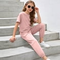 thumbnail image 4 of Girls Sweatsuit Set Girls 2 Piece Outfits Cap Sleeve Tops Long Wide Leg Pants Set Sweatsuits 6-14 Years, 4 of 6