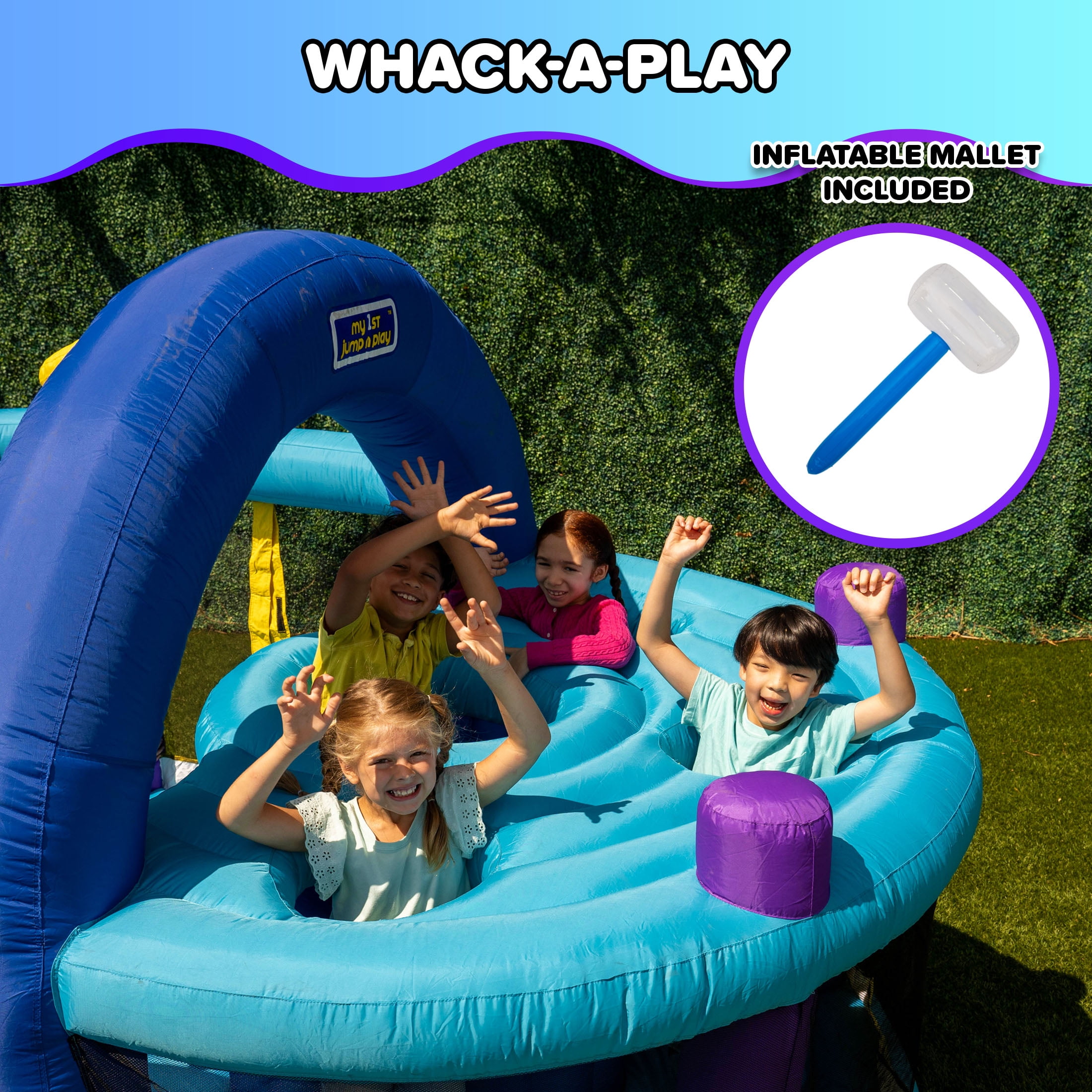 Sportspower Inflatable Bounce House with Slide, Whack-A-Play & Basketball Hoop, Kids Bouncer with 550W GFCI Blower, Outdoor Backyard Play, Ages 3–8