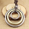 thumbnail image 3 of Leather Necklace for Men Double Circle Rings Leather Rope Pendant Necklace Punk Leather Chain Disc Ring Necklace Vintage Jewelry Gift, 3 of 13