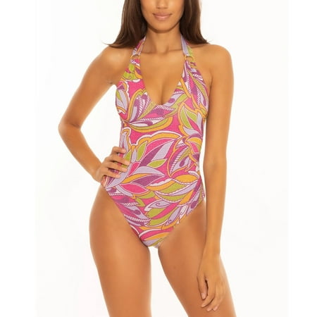 Becca by Rebecca Virtue MULTI Psychedelic Halter One-Piece Swimsuit, US Small
