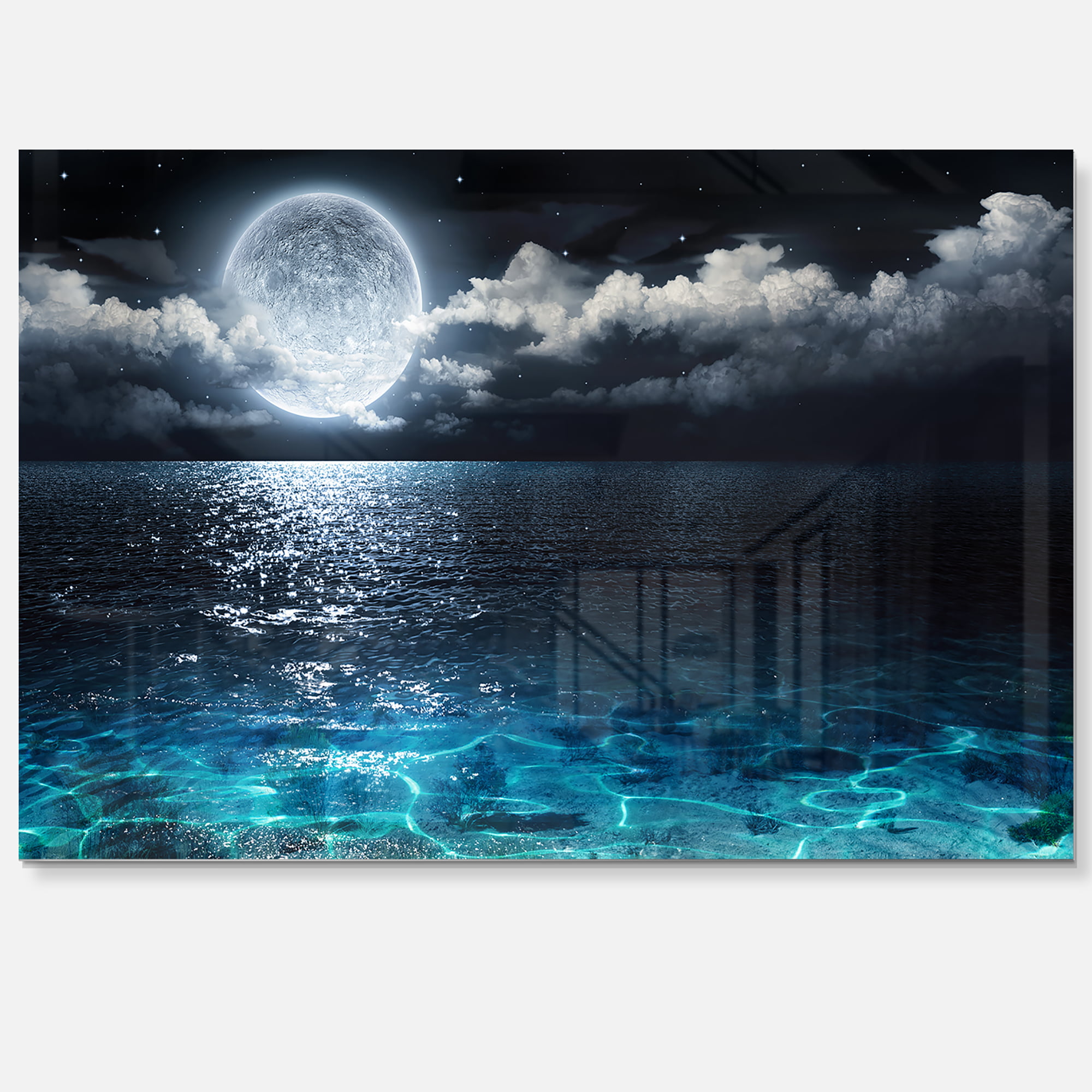 Designart Romantic Full Moon Over Sea Seascape Metal Wall Art Walmart Com