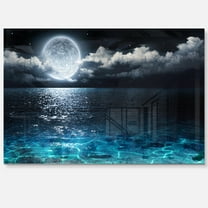 Romantic Full Moon Over Sea 40 in x 30 in Painting Art Prints, by Designart