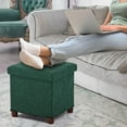 thumbnail image 2 of 15 Inches Storage Ottoman with Wooden Legs, Cube Foot Rest Stool/Square Footstool Storage for Living Room, Foldable Fabric Ottoman, Comfortable Seat with Lid, Space-Saving Green, 2 of 17