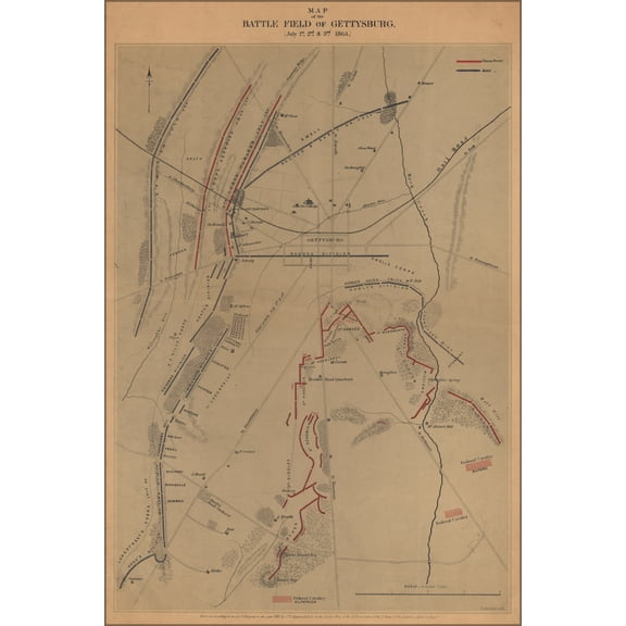 24"x36" Gallery Poster, Map of the battle field of Gettysburg pub 1864