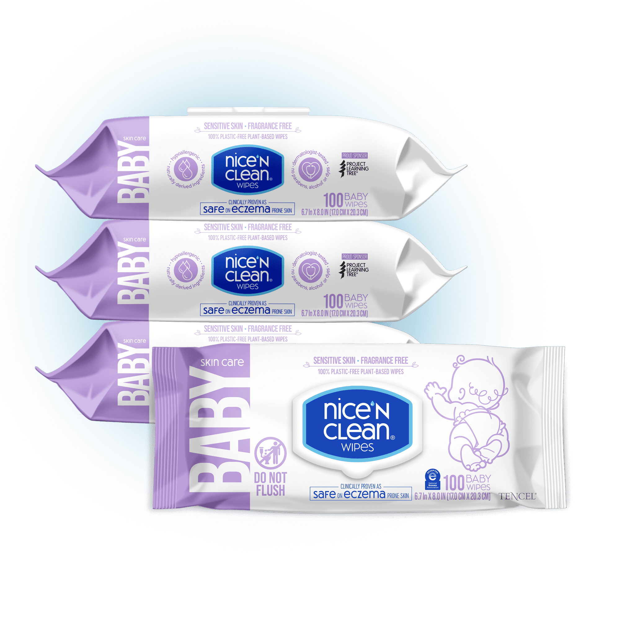 Nice N CLEAN Fragrance Free Sensitive Skin Baby Diaper Wipes, 4 Flip-Top Packs (400 Total Wipes)