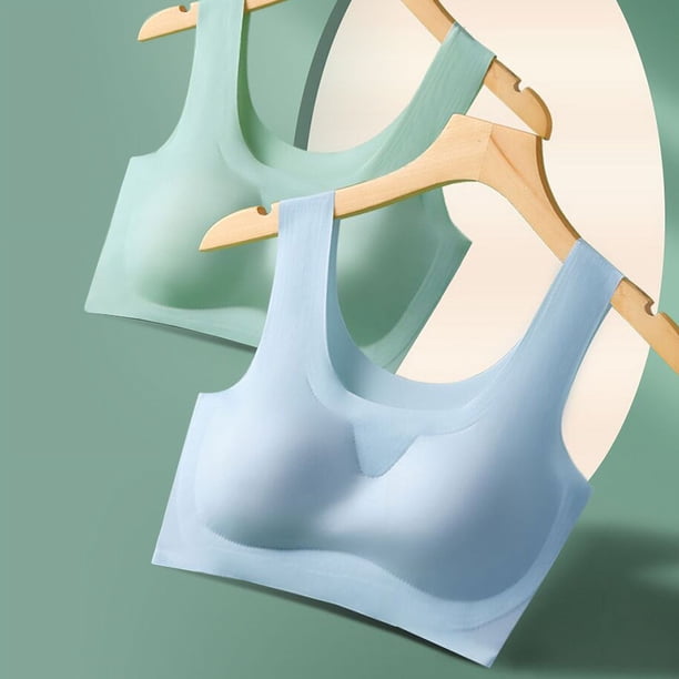 Sujetador deportivo de seda de hielo de talla grande sin costuras para dormir, sin aros de acero, ropa interior sin costuras para mujer