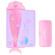 Mermaid Toddler Nap Mat - Portable 3-in-1 Sleeping Bag with Removable Pillow & Built-in Blanket, Soft Preschool Mat for Daycare, Travel, Camping