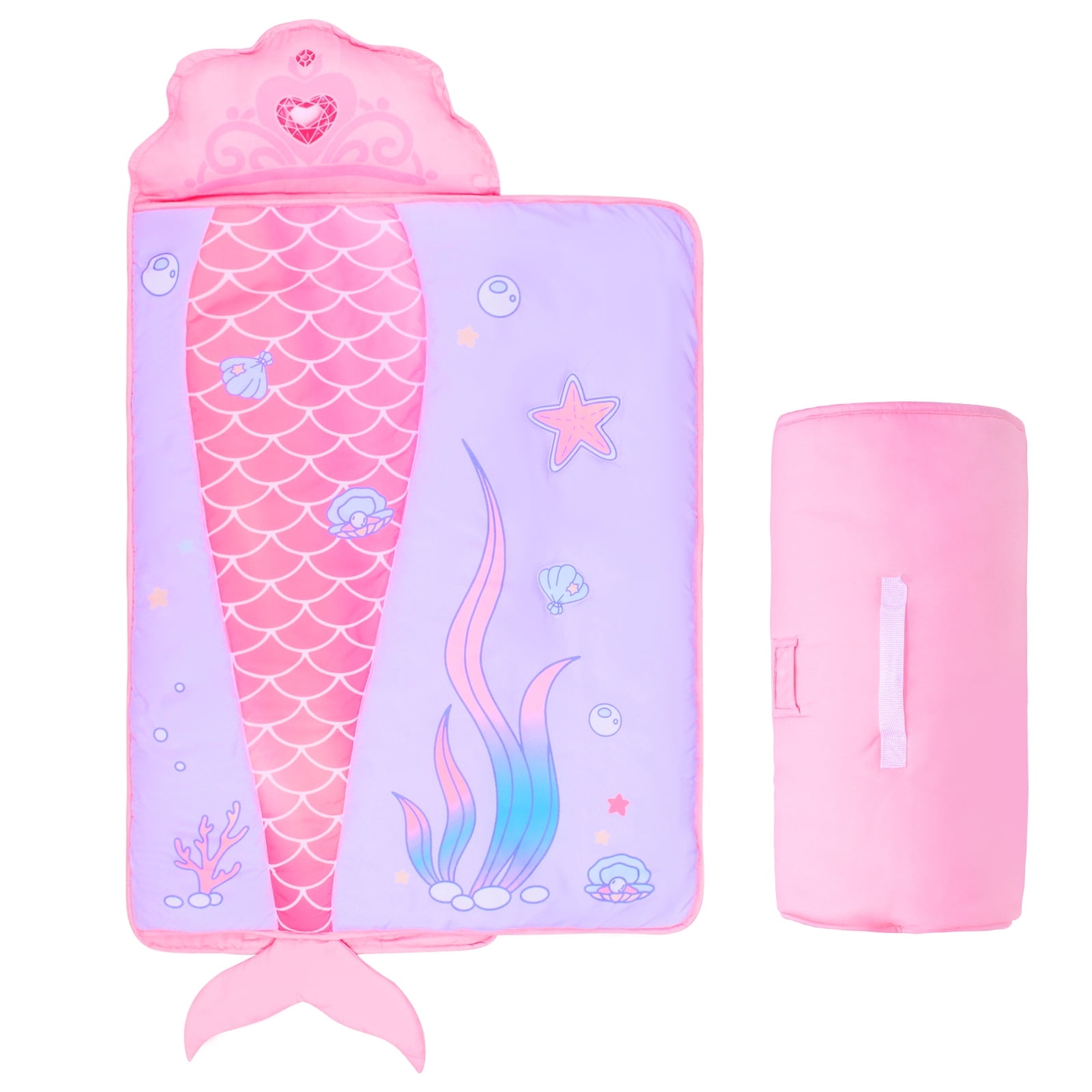 Mermaid Toddler Nap Mat - Portable 3-in-1 Sleeping Bag with Removable Pillow & Built-in Blanket, Soft Preschool Mat for Daycare, Travel, Camping