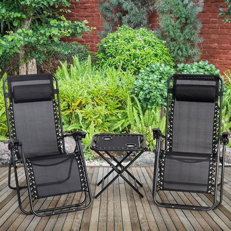 Portable Recliner Chair - 3 pcs Folding Portable Zero Gravity Reclining Lounge Chairs Table
