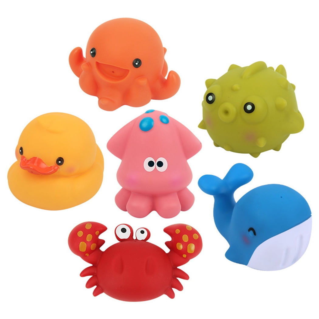 6PCS Bath Toy Set Cute Animal Squirt Water Bath Tub Toy Squeaky Toy for
